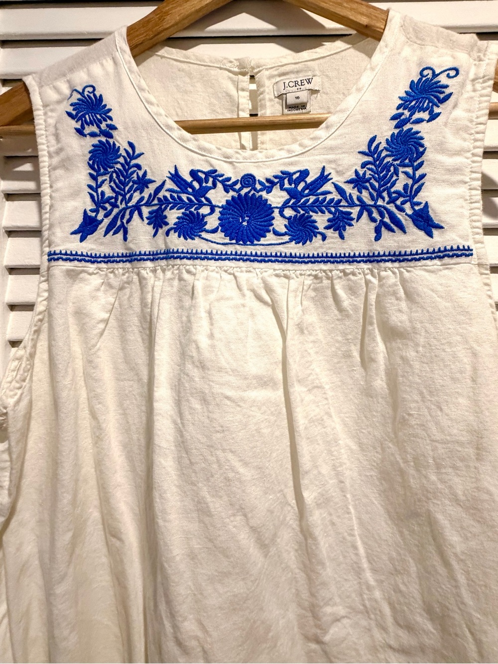 J. Crew White Tank Top with Blue Floral Embroidery - Picture 2 of 3